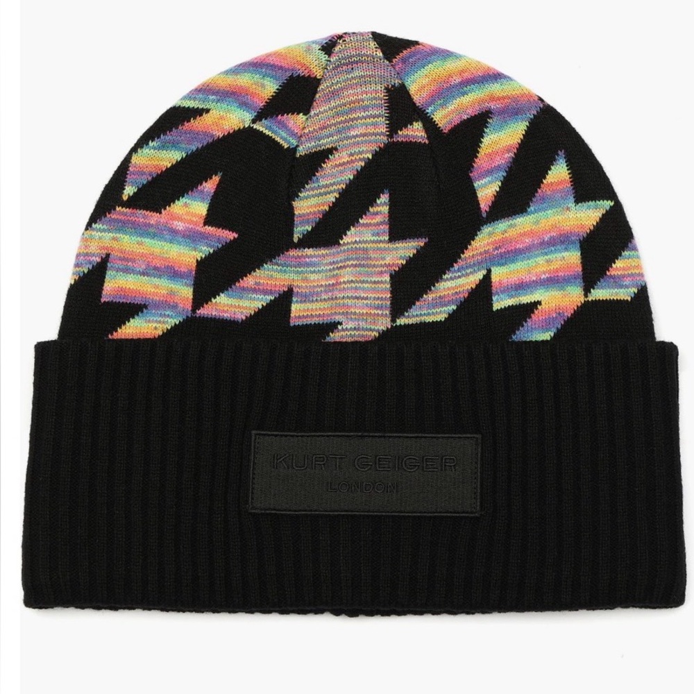 Kurt Geiger Multicolor Patterned Houndstooth Beanie